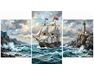 A ship on stormy waves Triptych 70x120 cm paint by numbers