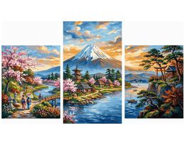 The tranquility of the Japanese mountains Triptych 70x120 cm