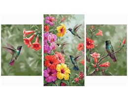 Beautiful fluttering hummingbirds Triptych 70x120 cm