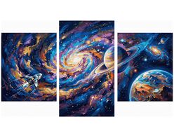 Journeys through the universe Triptych 70x120 cm