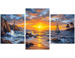 Sunset over the rocky coast Triptych 70x120 cm