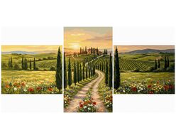 Sunset in Tuscany Triptych 70x120 cm